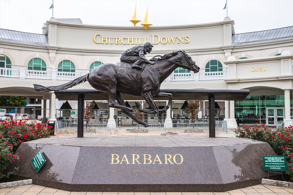 LOUISVILLE, KY, USA - October 25, 2017: The exterior of Churchill Downs while it was closed to the public and under construction. A gift shop is open and tours of the inside are available.