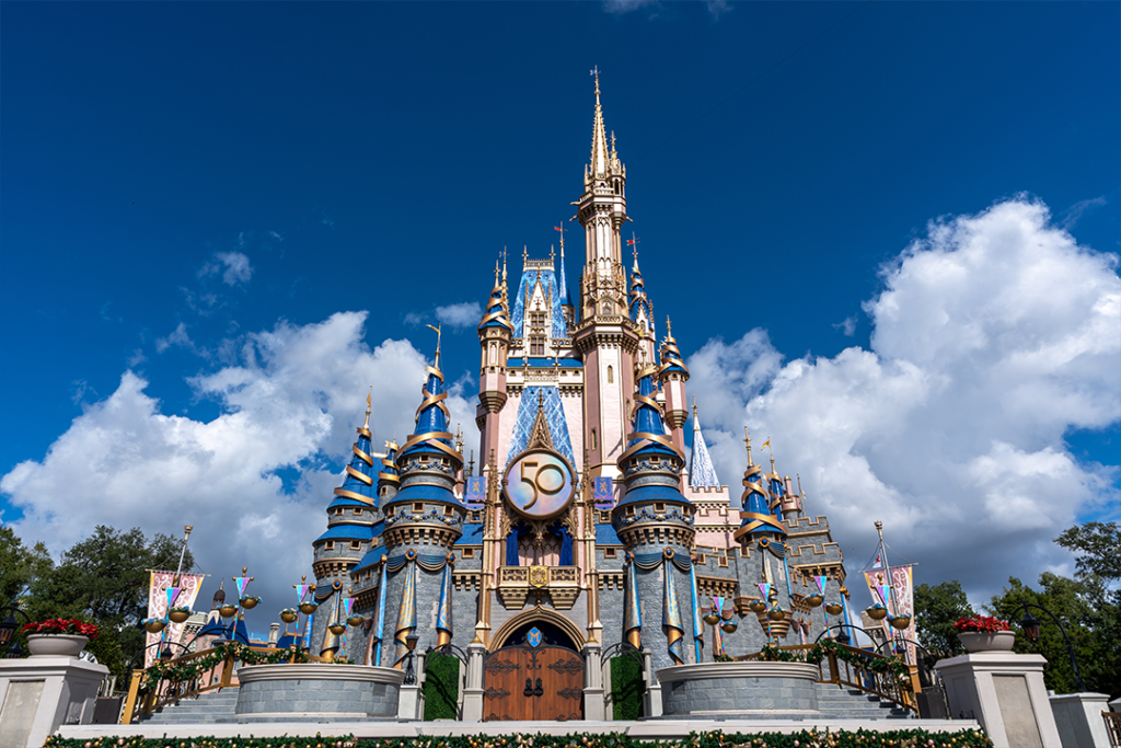 Orlando, FL, USA - November 5 2022 : Magic Kingdom Park. The Walt Disney World 50th Anniversary Celebration.