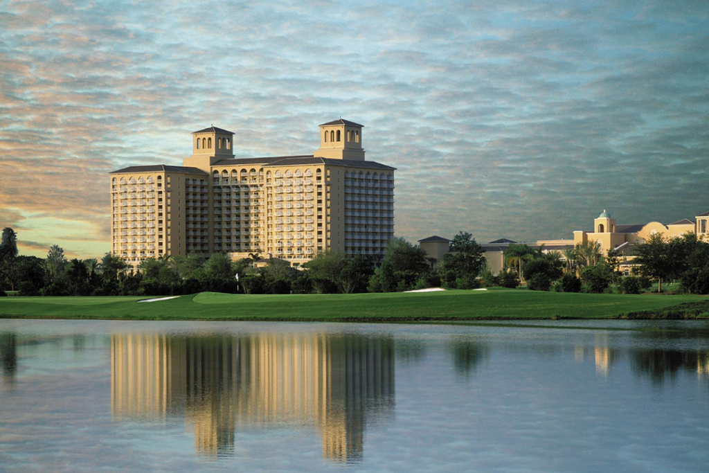 Exterior view of the The Ritz-Carlton Orlando, Grande Lakes from over the water