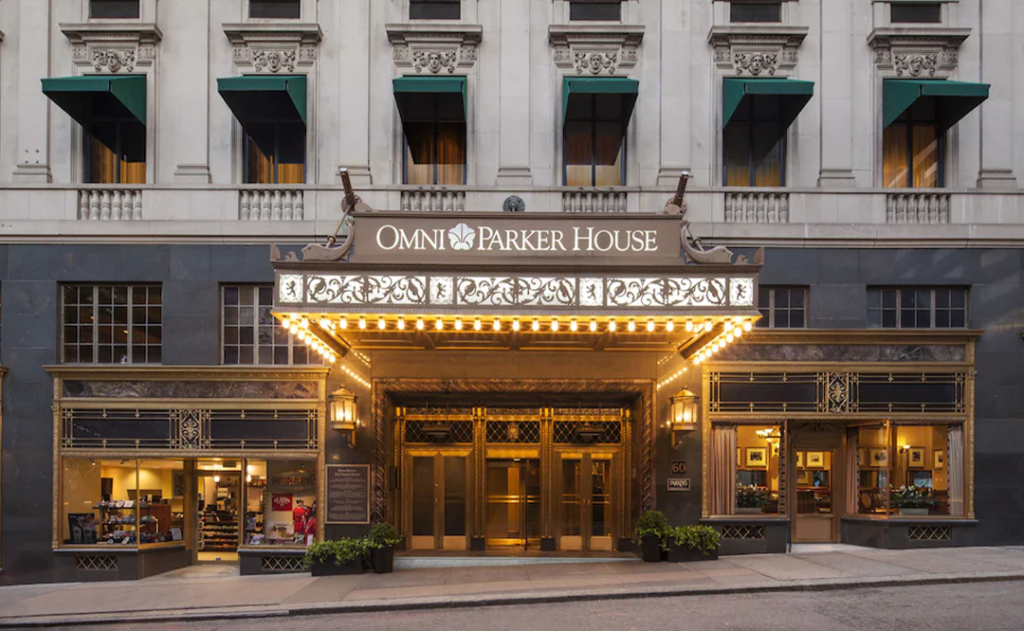 Front entrance of the Boston Omni Parker House Hotel