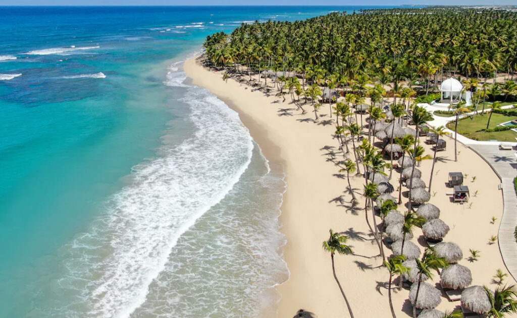 Aerial view of the beach front at the Excellence Punta Cana