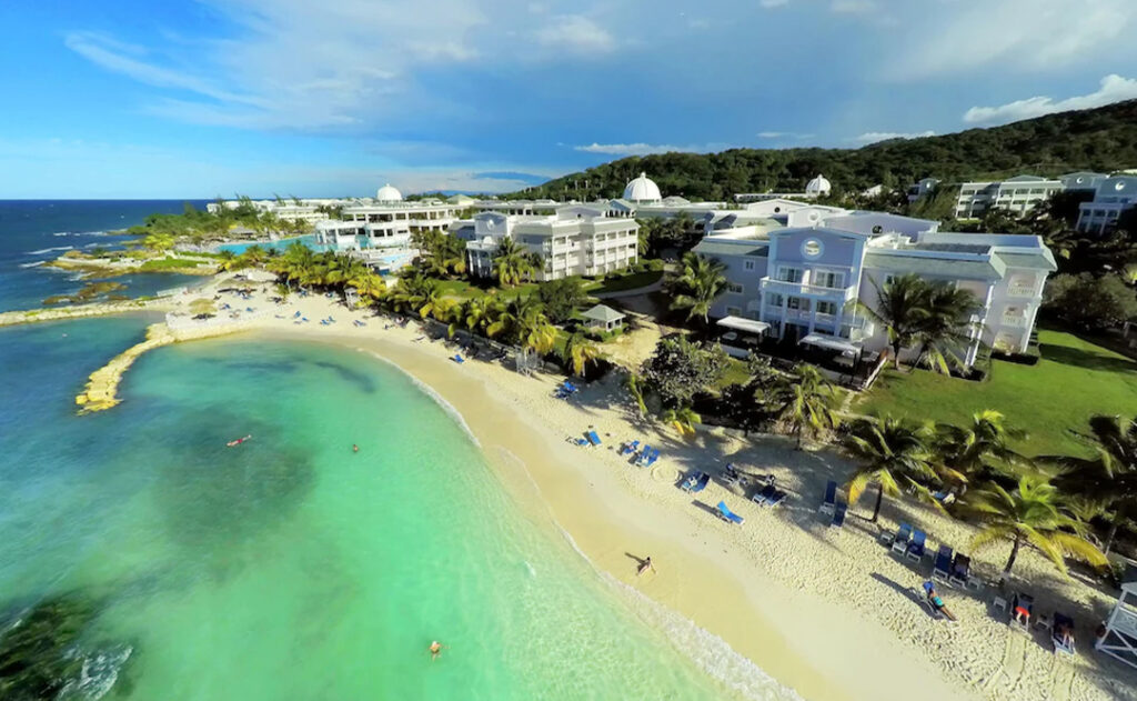 View of the Grand Palladium Jamaica Resort & Spa All Inclusive from the air over the ocean