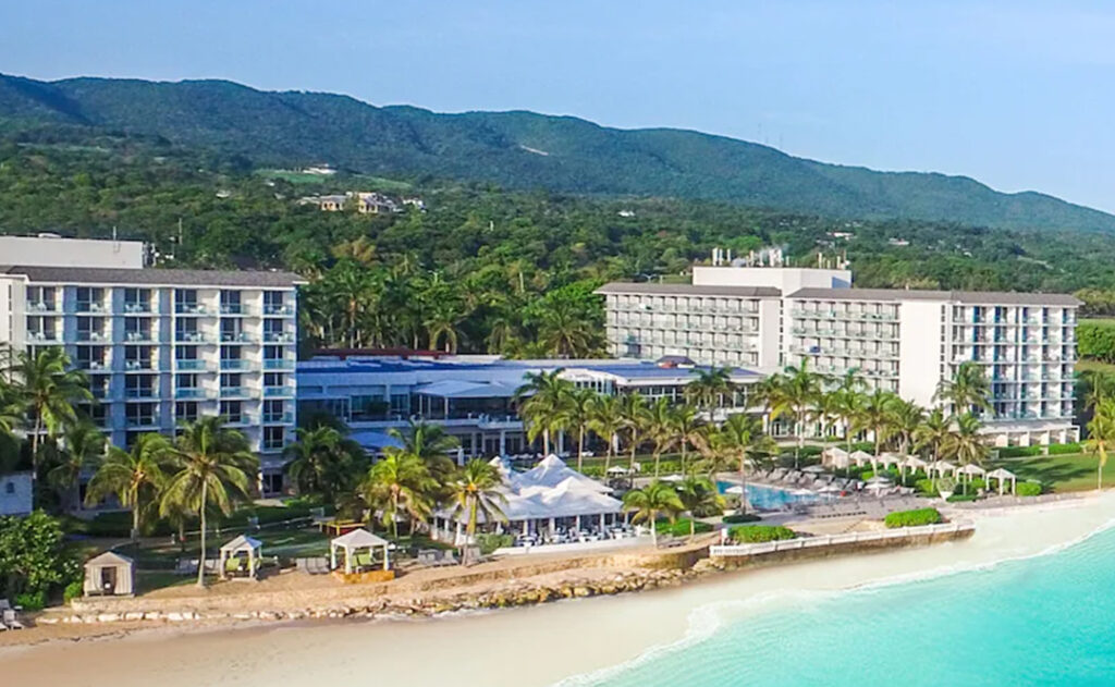 Aerial view of the Hilton Rose Hall from the ocean