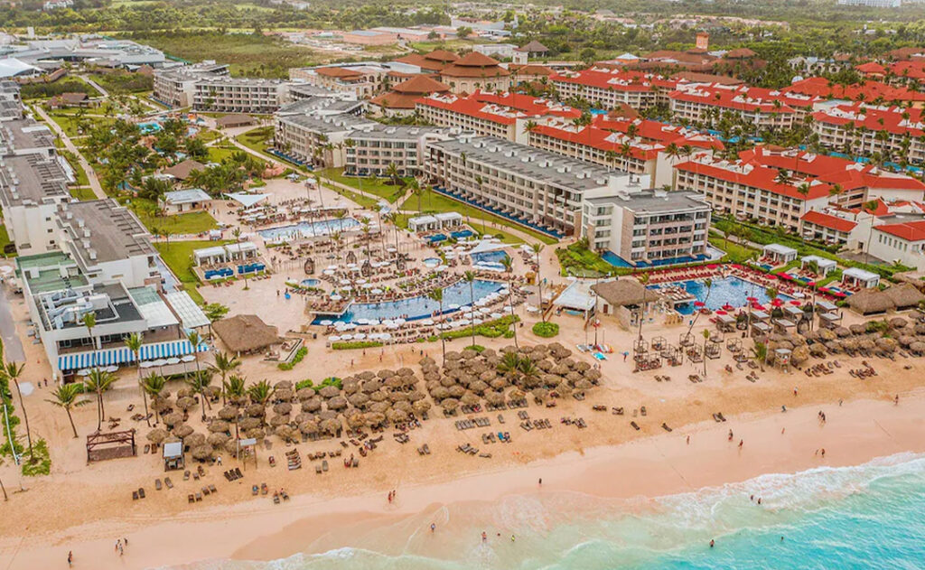 Aerial view of the Royalton Bavaro from over the ocean