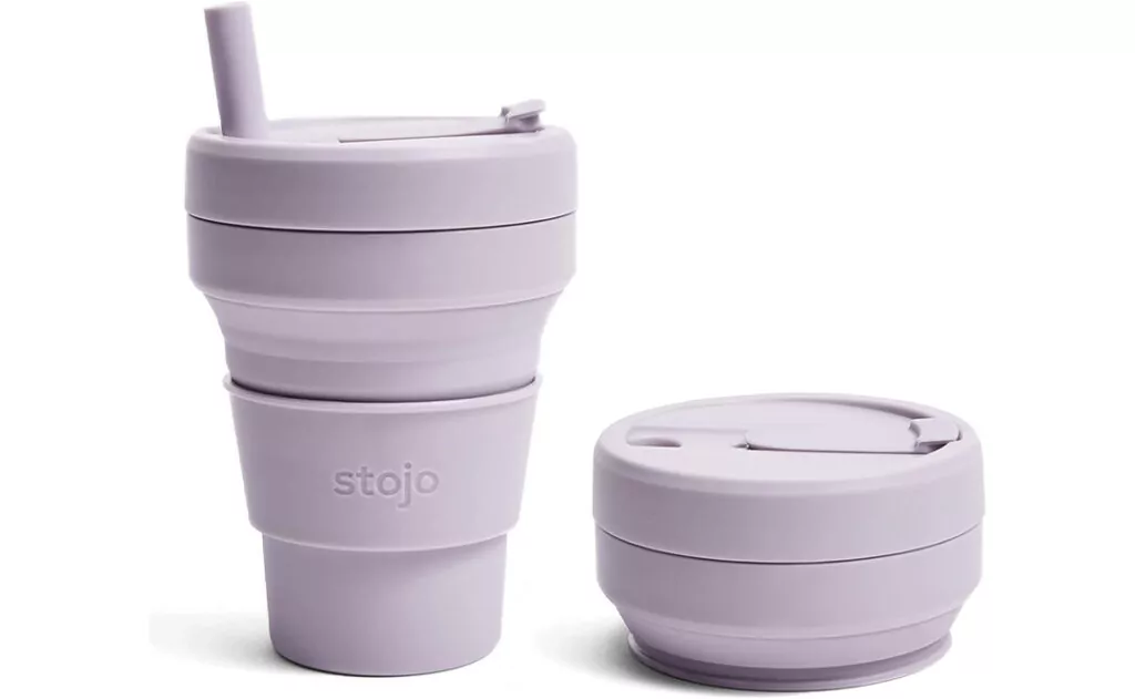 STOJO Collapsible Travel Cup With Straw - Lilac, 16oz / 470ml - Reusable To-Go Pocket Size Silicone Cup for Hot and Cold Drinks - Perfect for Camping and Hiking - Microwave & Dishwasher Safe