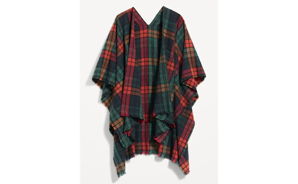 Old Navy Flannel Poncho in red and green