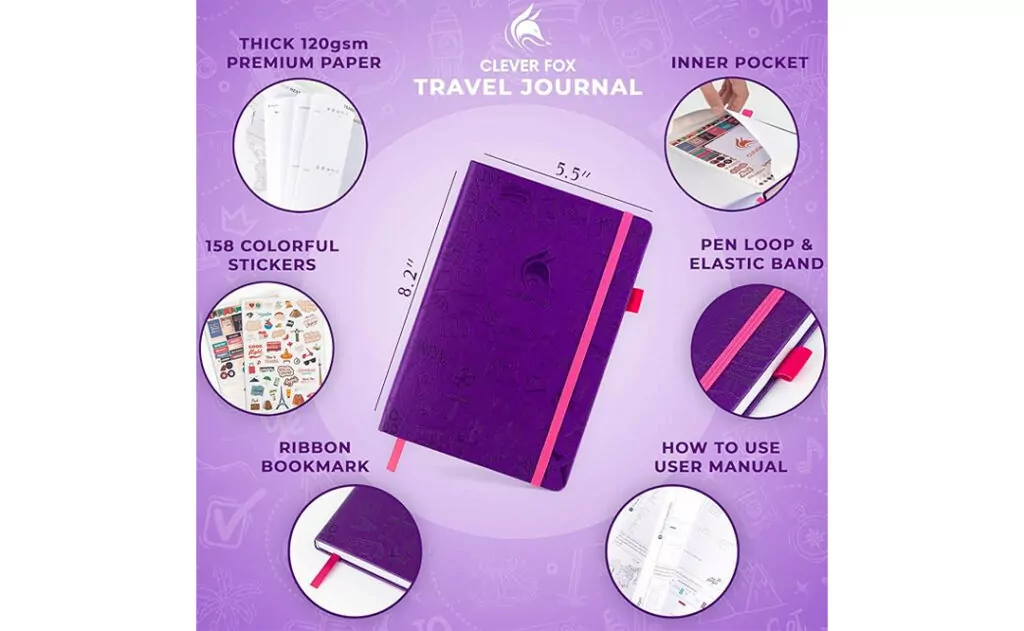 Clever Fox Travel Journal – Vacation Planner with Budget Plan, Packing List, Expense Tracker & Trip Journal – Travelling Itinerary Organizer for Women, Men & Couples – A5 Size, Hardcover - Purple
