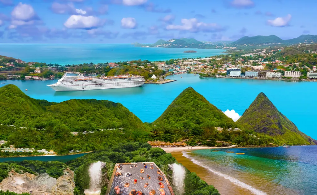 The collage about beautiful beaches in Saint Lucia, Caribbean Islands