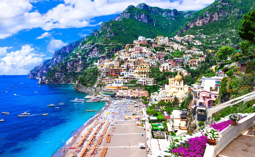 Amalfi coast of Italy. beautiful Positano town. one of the most scenic places for summer holidays.